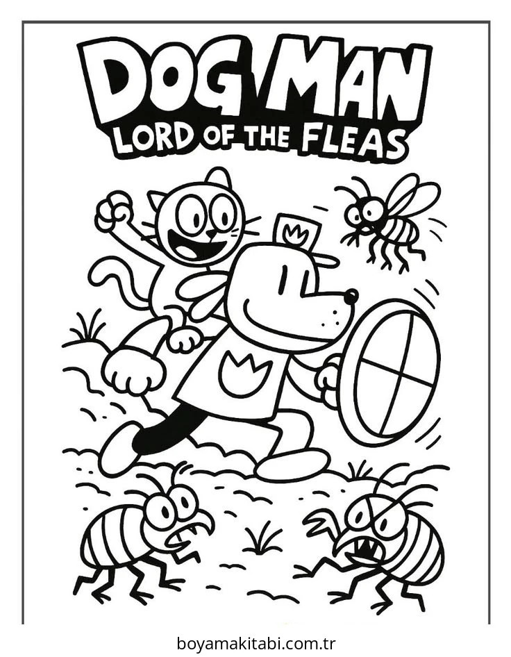 Dog Man boyama sayfası #21 – aile ile vakit geçirme, renk bilgisini öğretir