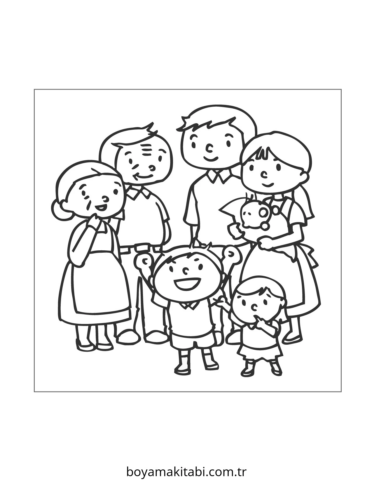 Aile boyama sayfası #80 – dikkat ve odaklanma geliştirir, A4 baskıya uygun