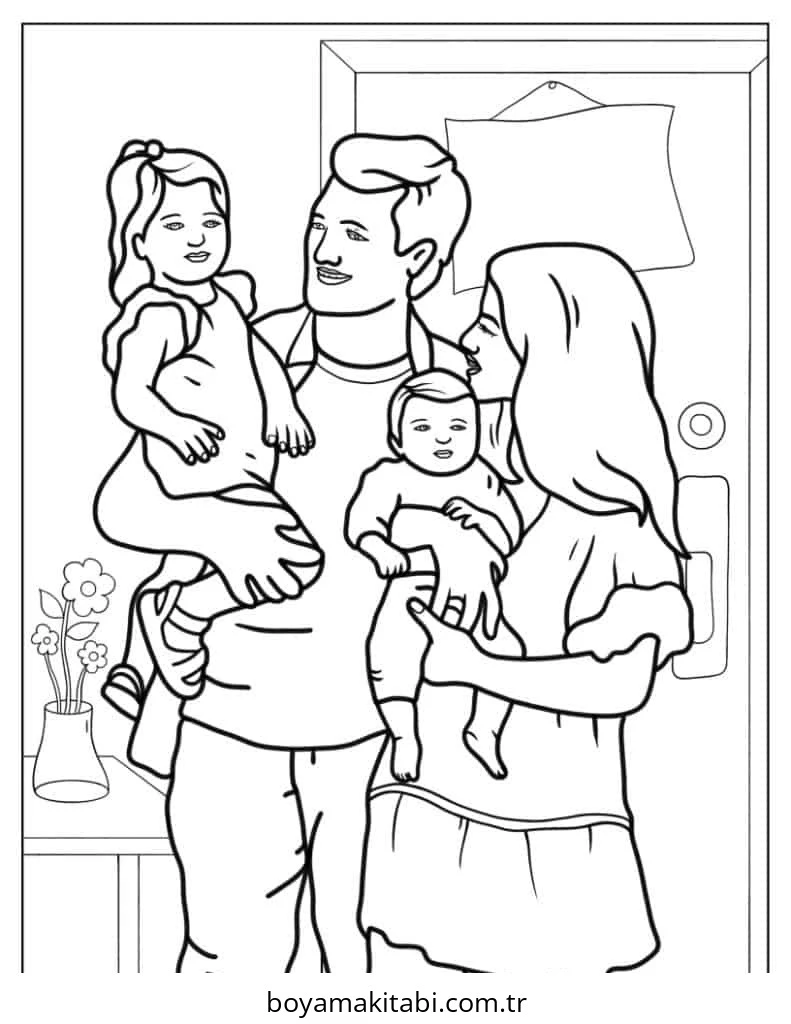 Aile boyama sayfası #95 – PDF indir, sevimli karakter