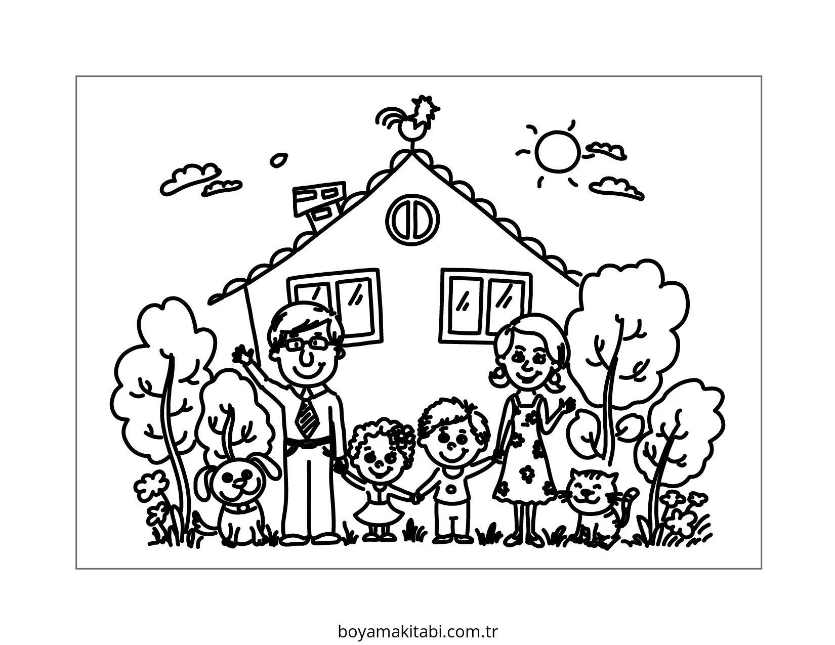 Aile boyama sayfası #105 – el becerilerini geliştirir, boyama çalışması