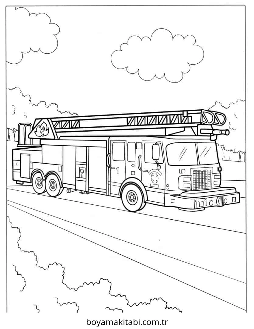Fire Truck boyama sayfası – kolay boyama, eğitici aktivite