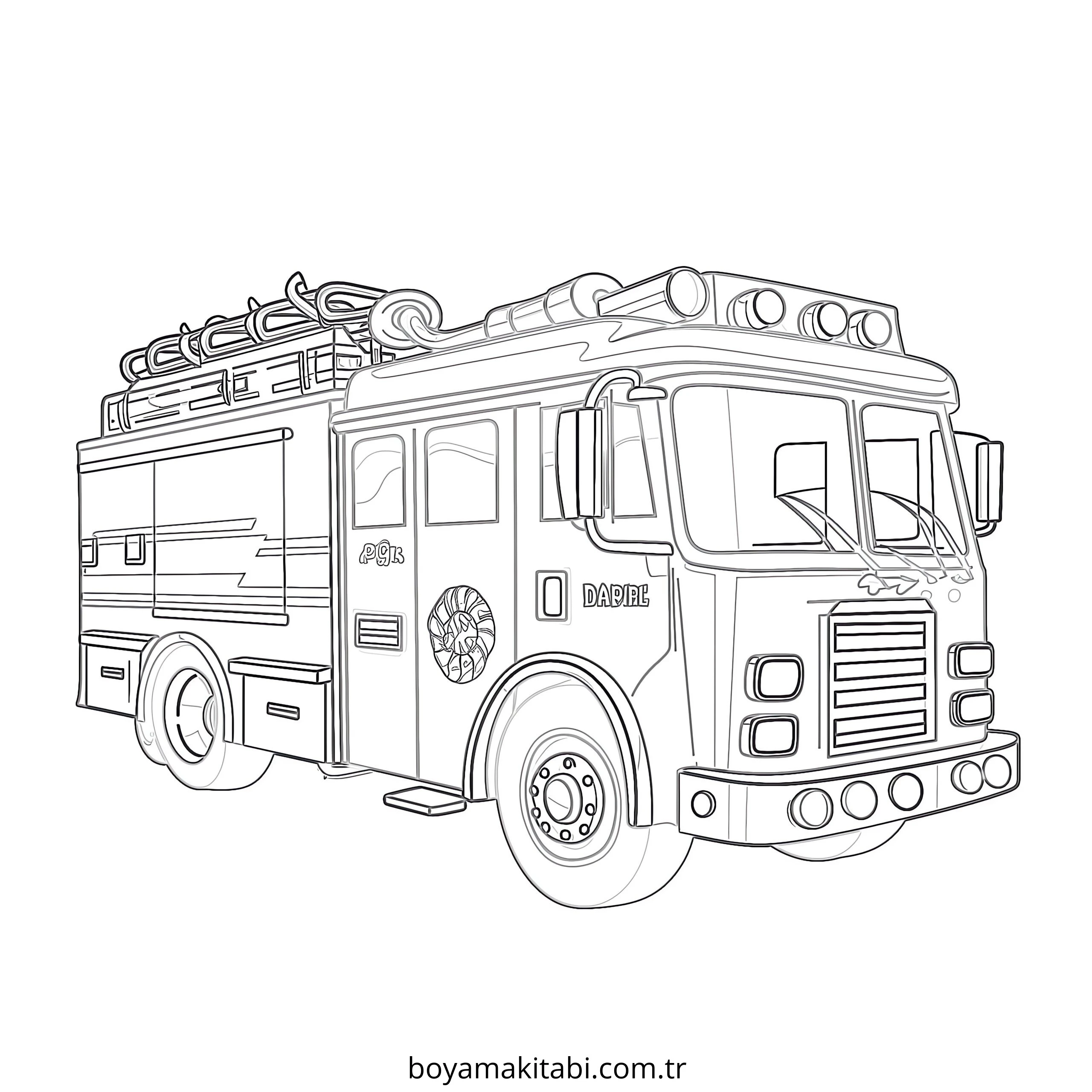 Fire Truck boyama sayfası – okul öncesi, evde etkinlik