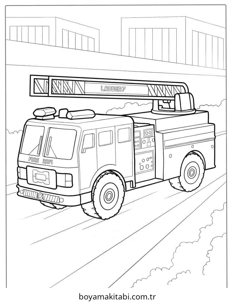Fire Truck boyama sayfası – boyama etkinliği, çocuk aktivitesi