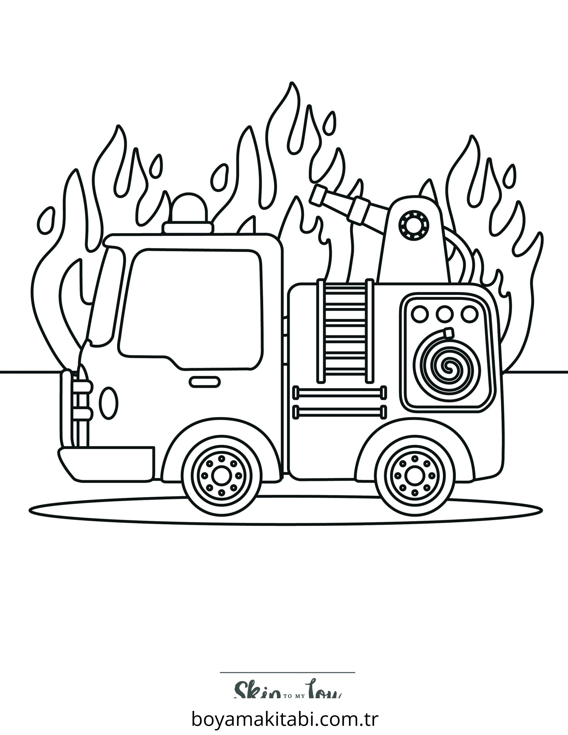 Fire Truck boyama sayfası – keyifli zaman, renkli çizimler