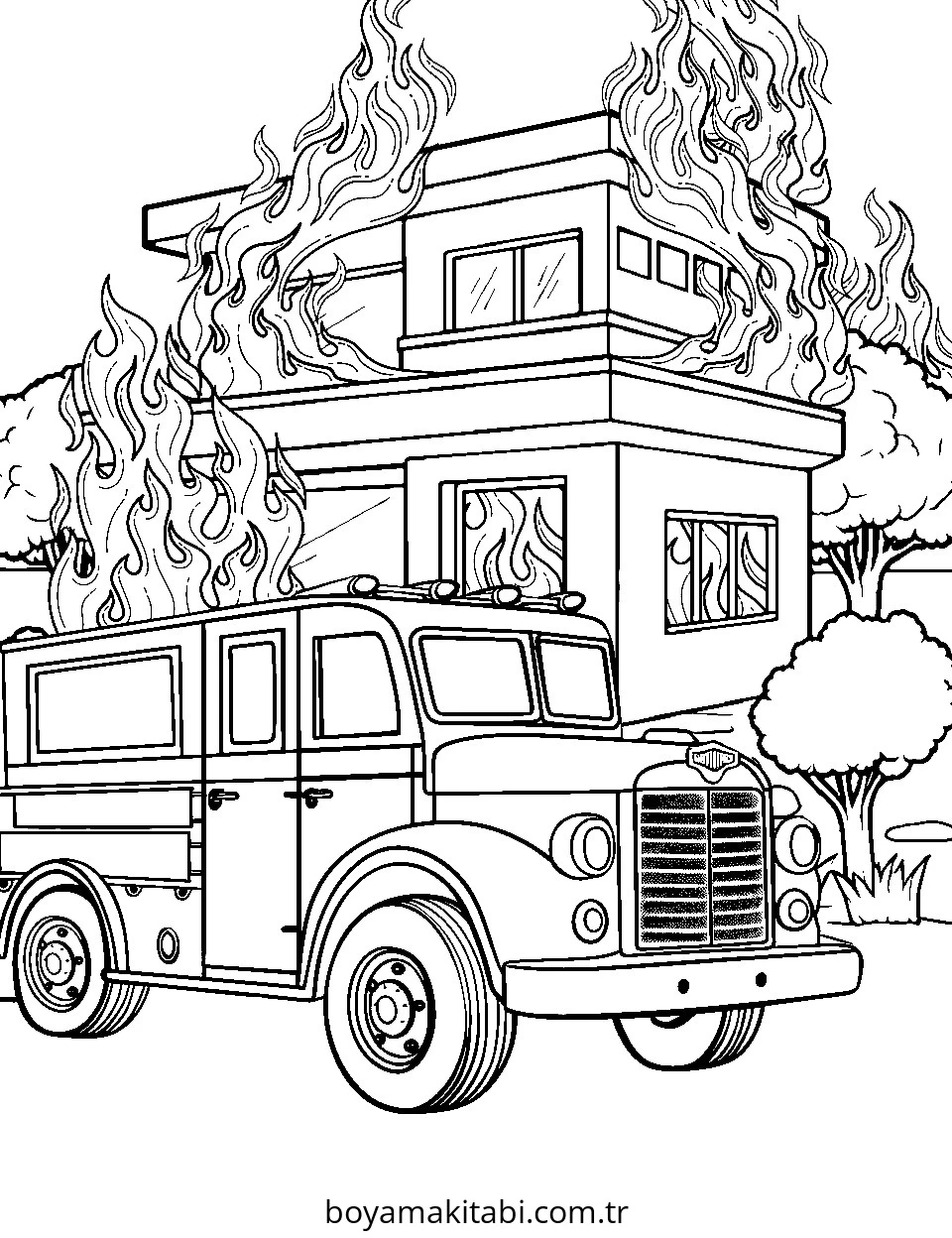 Fire Truck boyama sayfası – evde etkinlik, ücretsiz yazdır