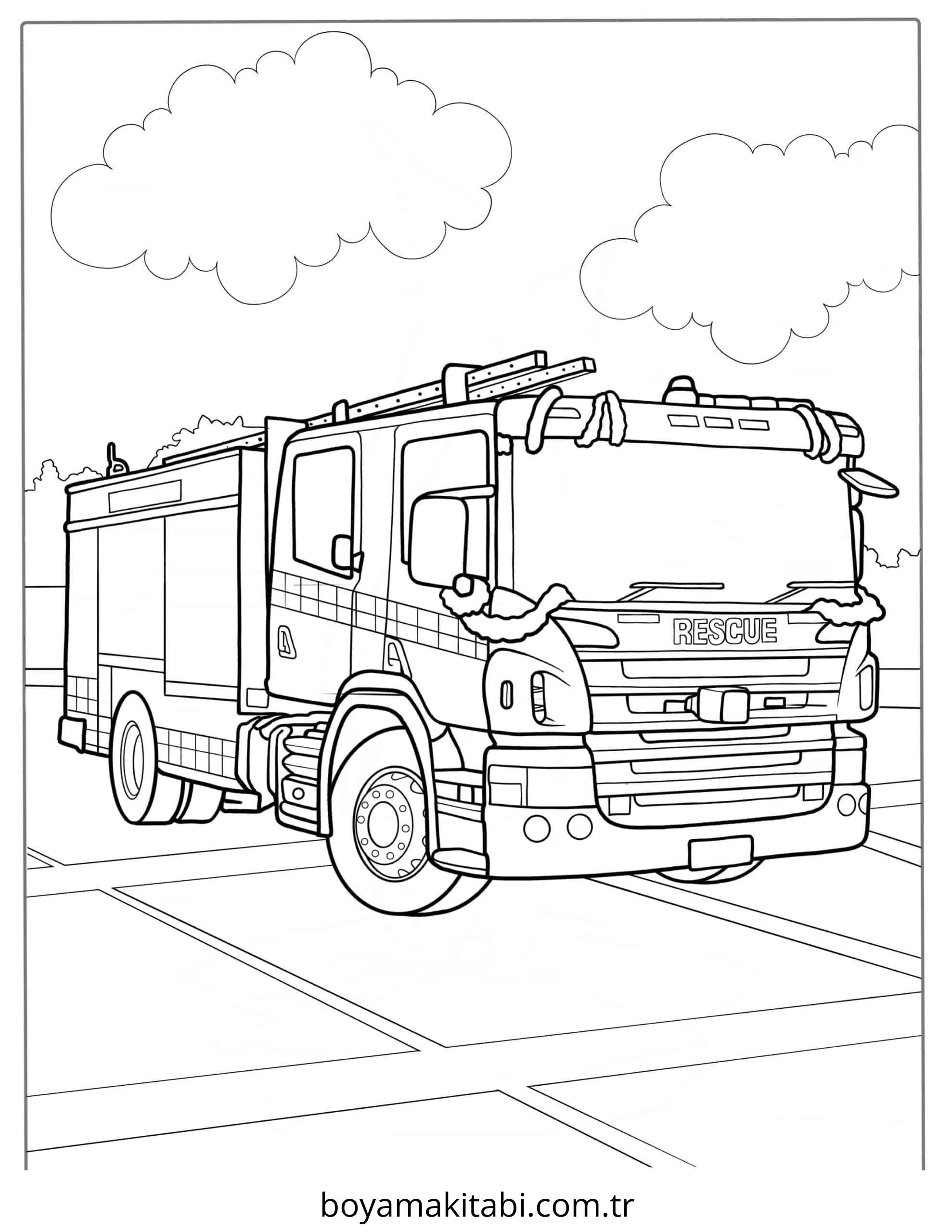 Fire Truck boyama sayfası – ücretsiz yazdır, boyama etkinliği