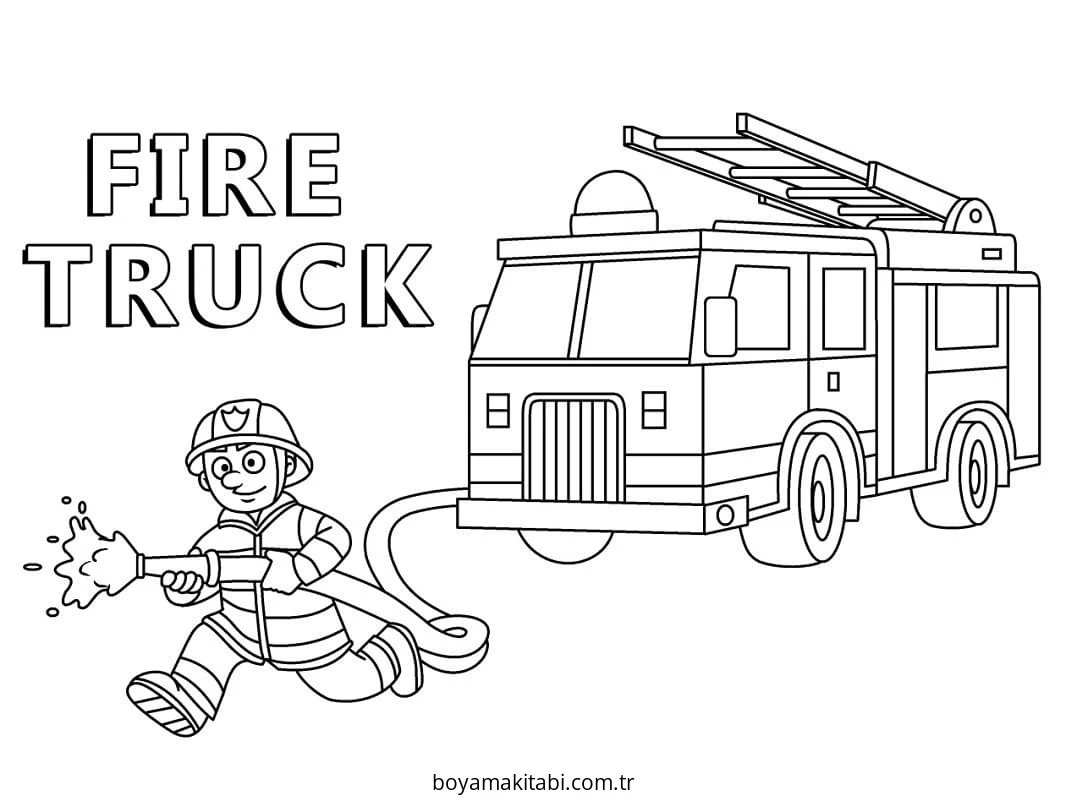 Fire Truck boyama sayfası – eğlenceli etkinlik, el becerilerini geliştirir