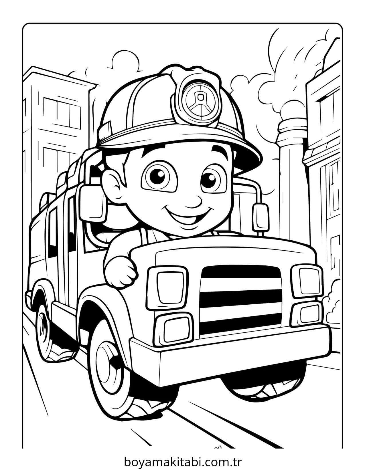 Fire Truck boyama sayfası – yaratıcılığı geliştirir, keyifli zaman