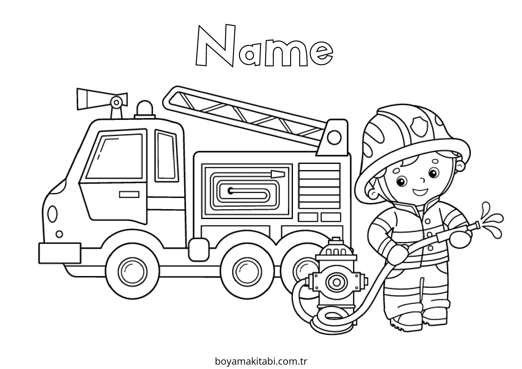 Fire Truck boyama sayfası – boyama etkinliği, çocuk aktivitesi
