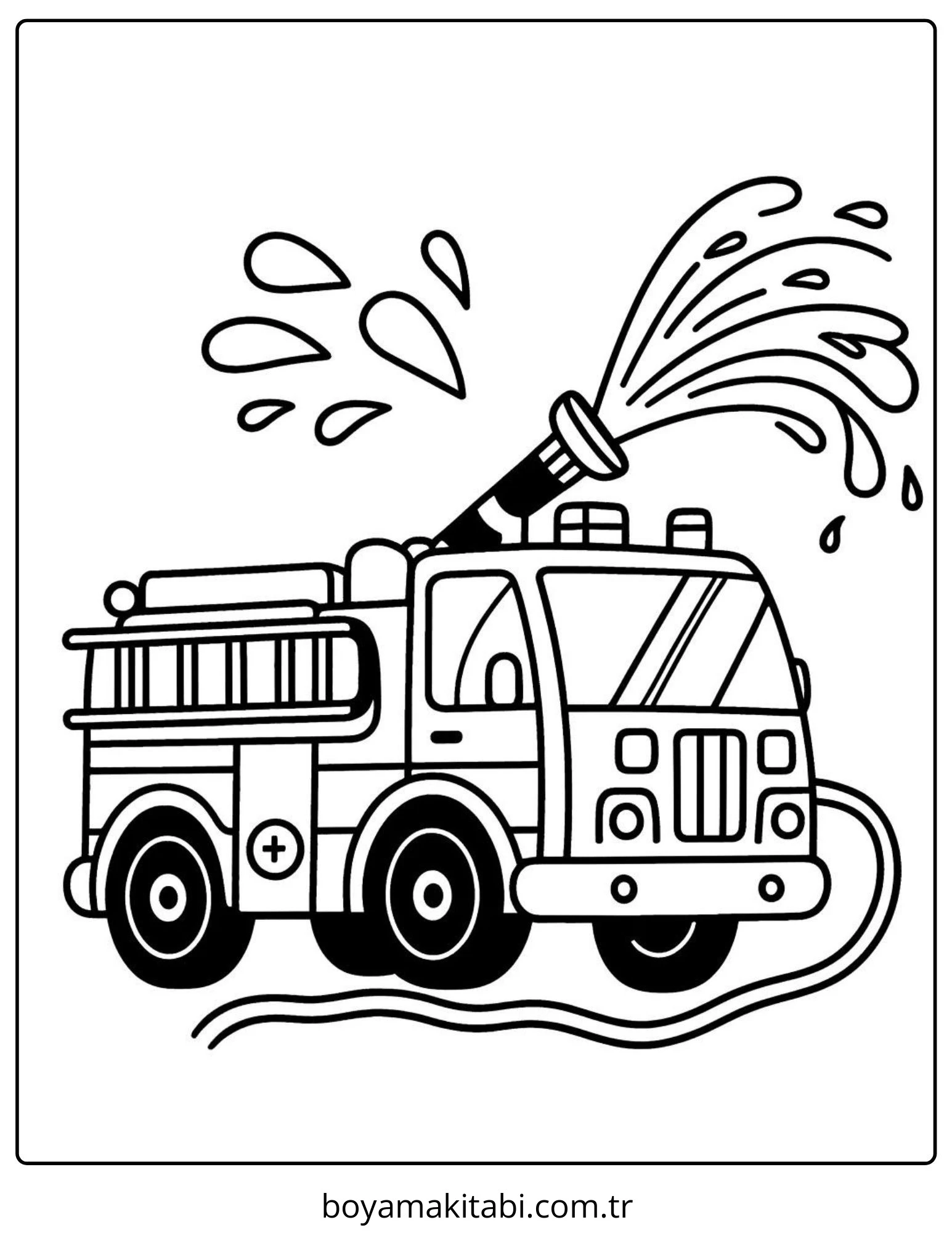 Fire Truck boyama sayfası – çizgi film temalı, basit çizim