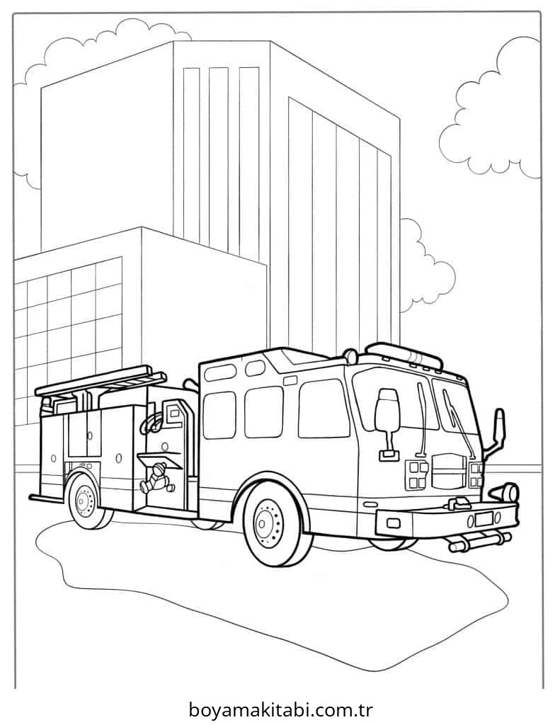 Fire Truck boyama sayfası – el becerilerini geliştirir, boyama çalışması