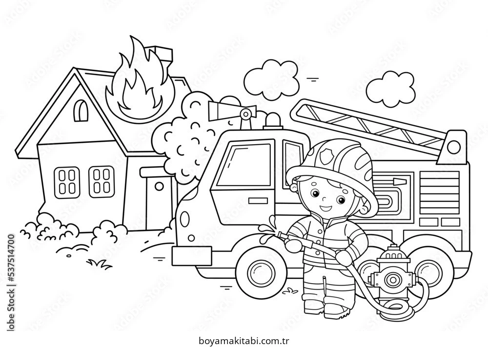 Fire Truck boyama sayfası – kolay boyama, eğitici aktivite