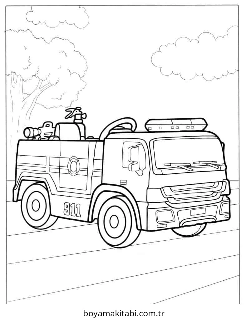 Fire Truck boyama sayfası – eğlenceli etkinlik, el becerilerini geliştirir