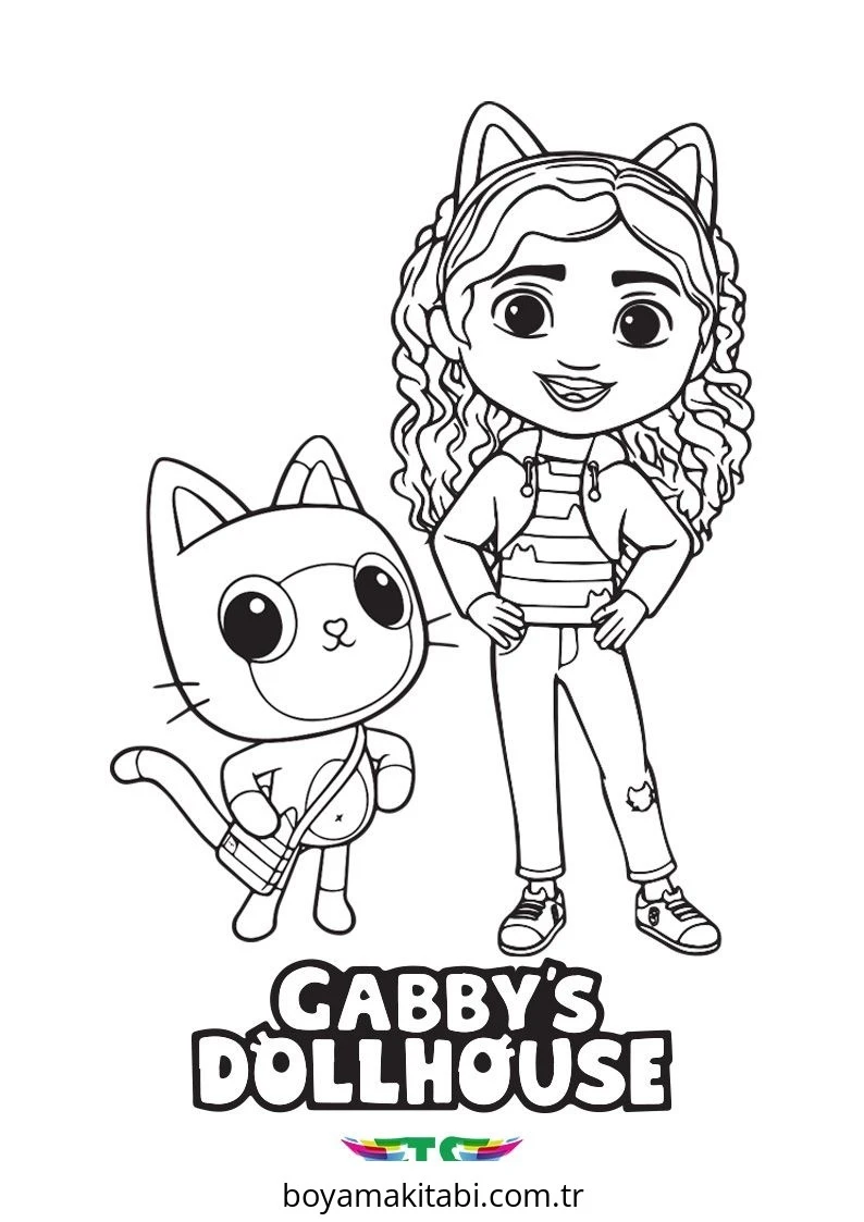 Gabby Dollhouse boyama sayfası – keyifli zaman, renkli çizimler