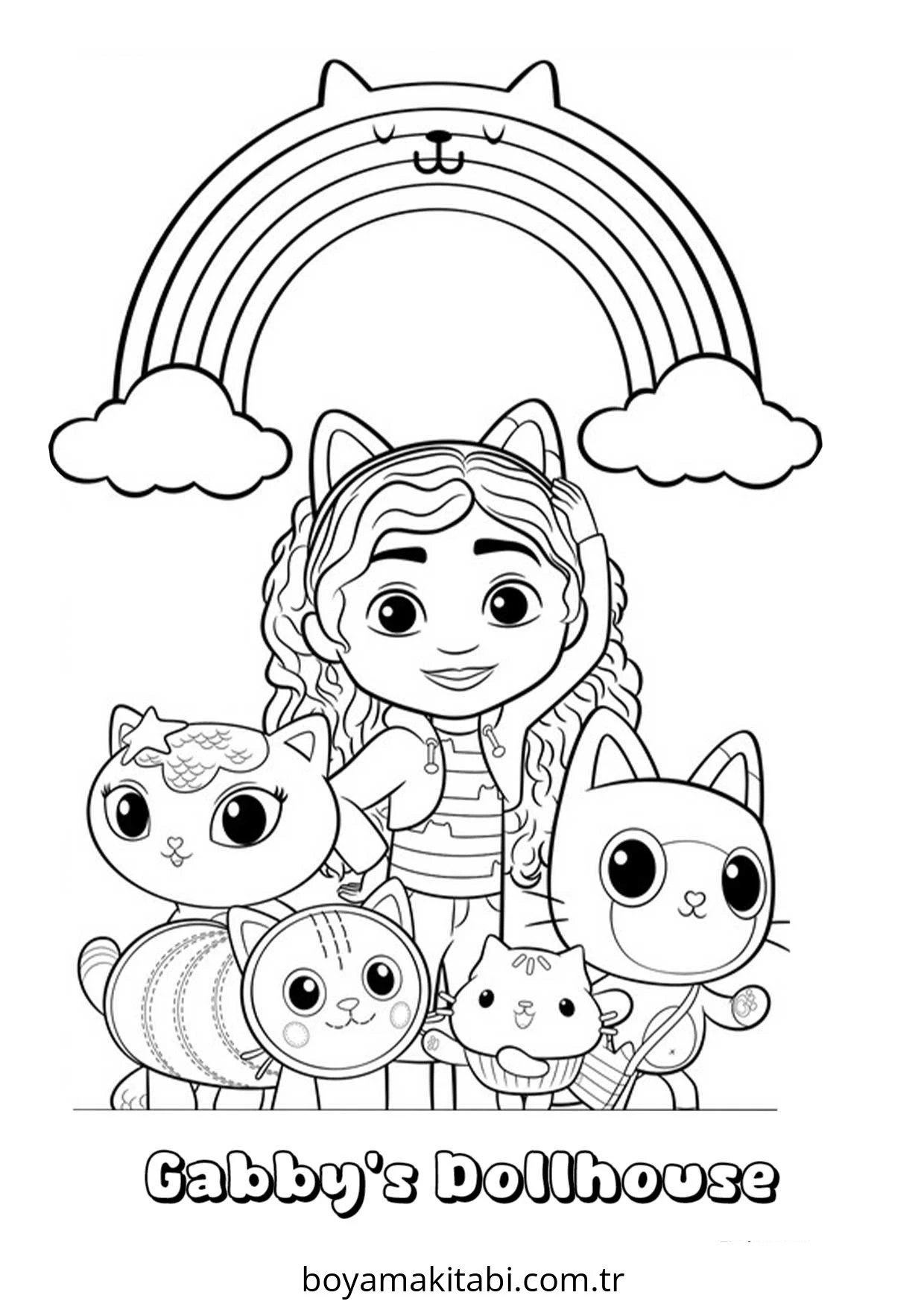 Gabby Dollhouse boyama sayfası – basit çizim, kolay boyama