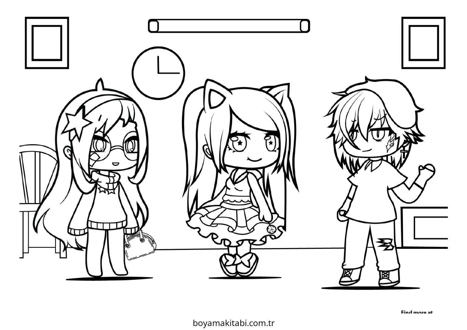 Gacha Life boyama sayfası – çizgi film temalı, basit çizim