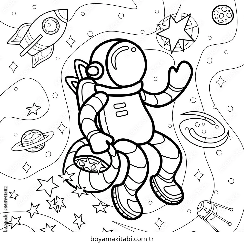 Galaxy boyama sayfası – eğlenceli etkinlik, el becerilerini geliştirir