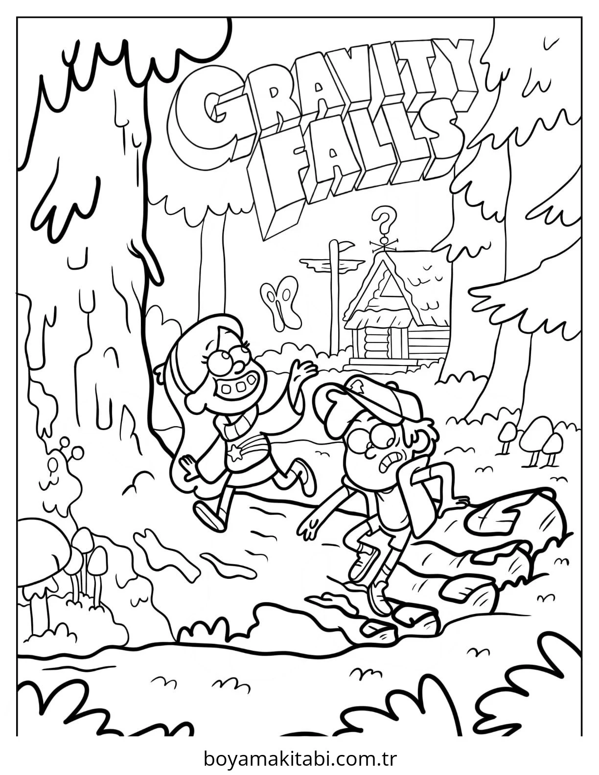 Gravity Falls boyama sayfası – renkli çizimler, okul öncesi