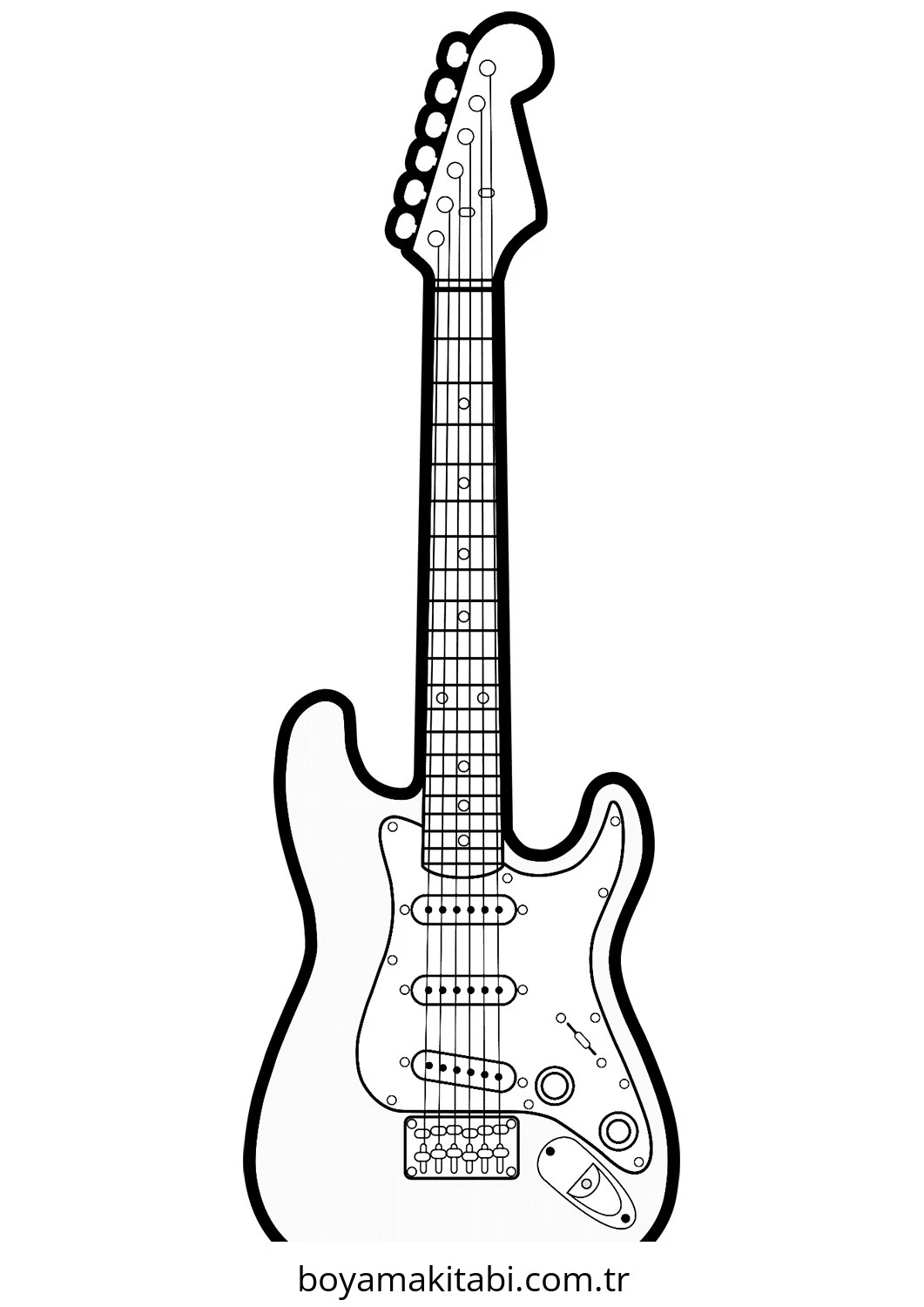 Gitar boyama sayfası – çizgi film temalı, basit çizim