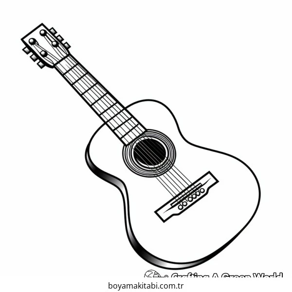 Gitar boyama sayfası – basit çizim, kolay boyama