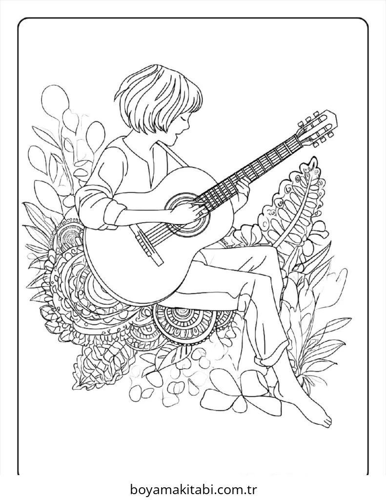 Gitar boyama sayfası – yaratıcılık, eğlenceli etkinlik