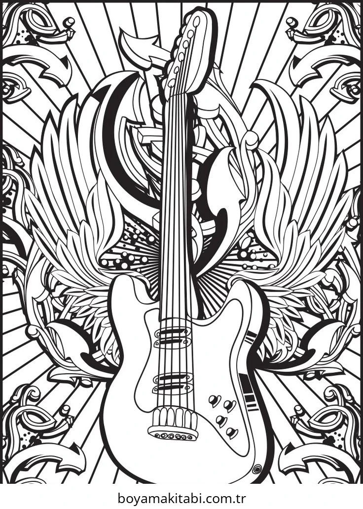 Gitar boyama sayfası – kolay boyama, eğitici aktivite