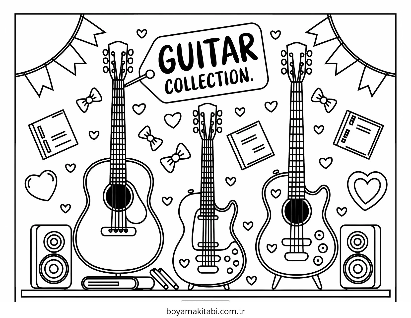 Gitar boyama sayfası – yaratıcılığı geliştirir, keyifli zaman