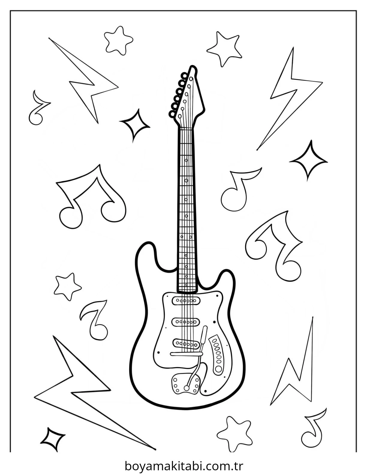 Gitar boyama sayfası – sevimli karakter, sanatsal çalışma