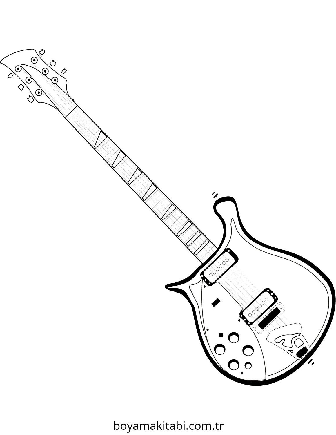 Gitar boyama sayfası – çizgi film temalı, basit çizim