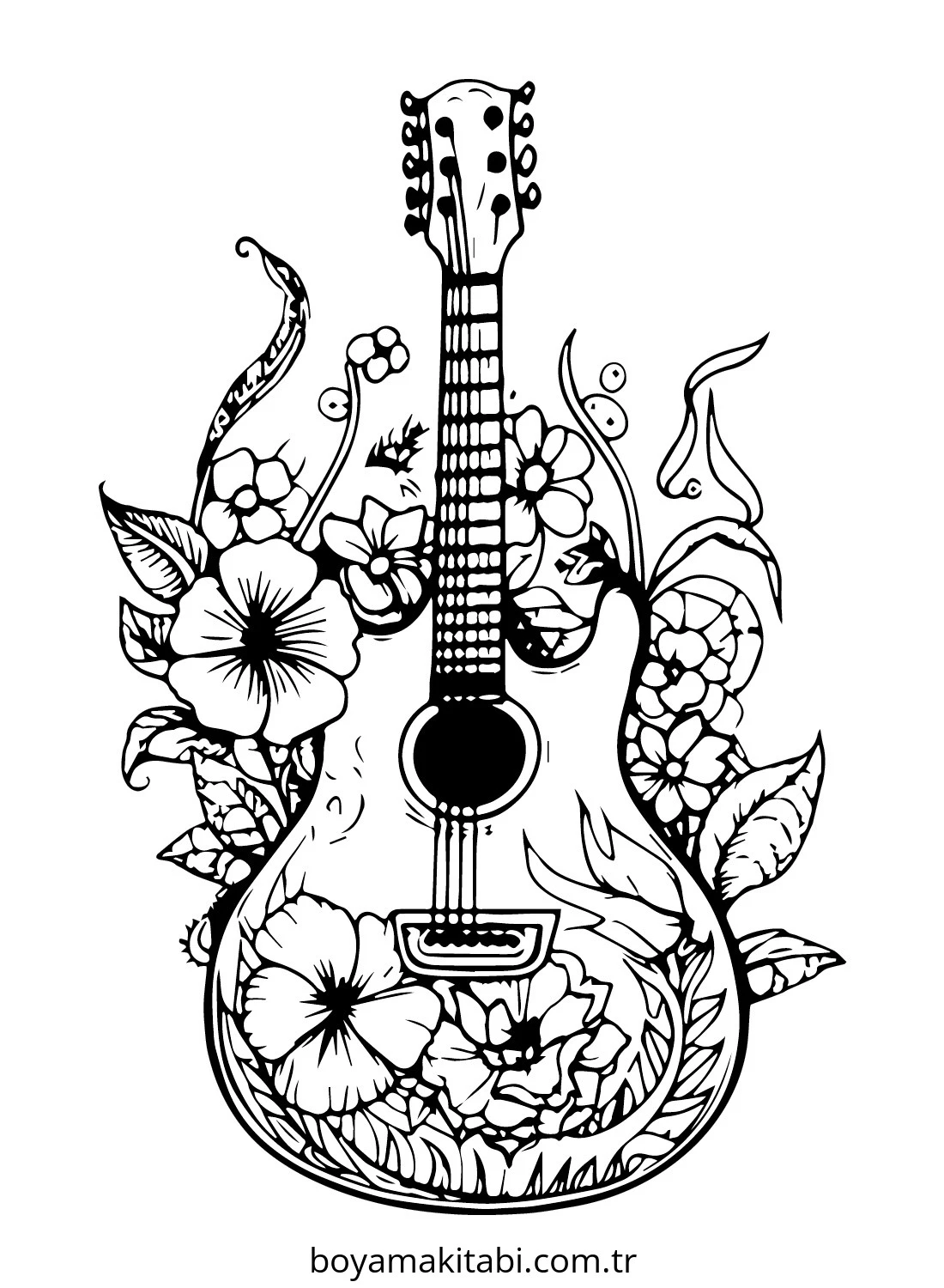 Gitar boyama sayfası – eğitici aktivite, yaratıcılık