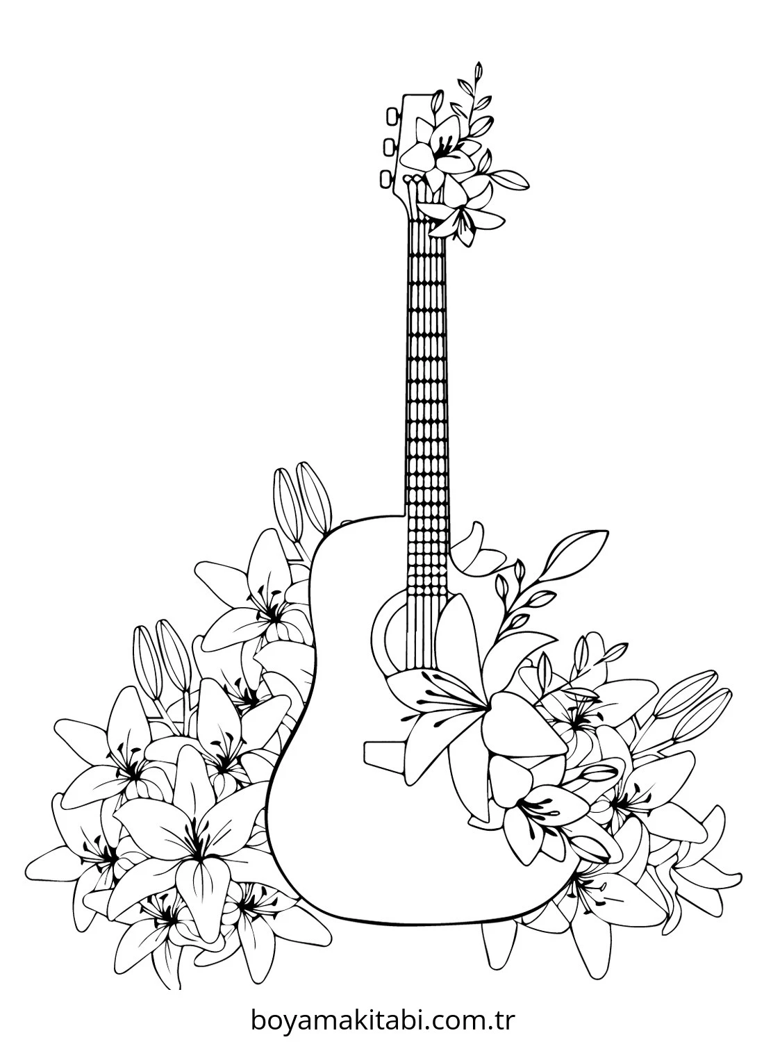 Gitar boyama sayfası – el becerilerini geliştirir, boyama çalışması