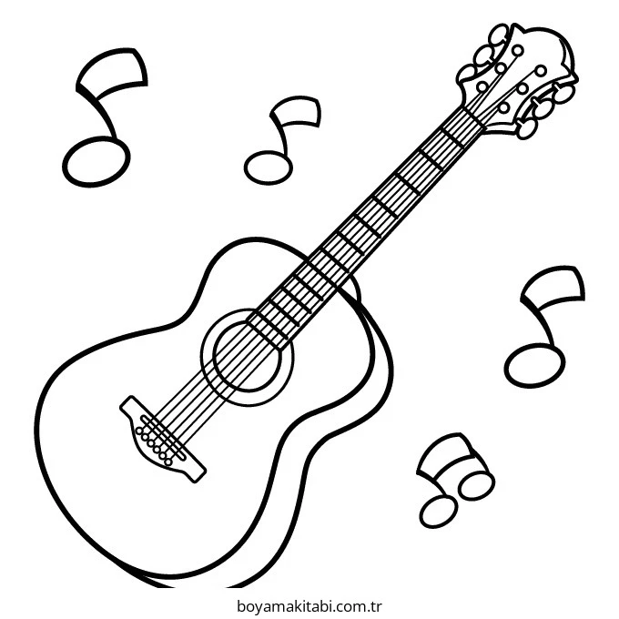 Gitar boyama sayfası – evde etkinlik, ücretsiz yazdır