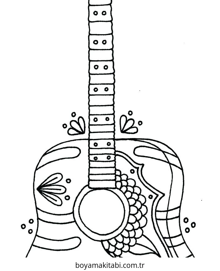 Gitar boyama sayfası – çocuk aktivitesi, PDF indir