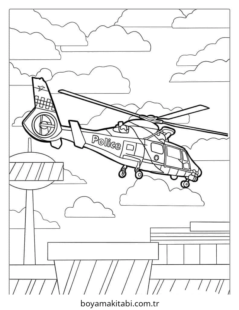 Helikopter boyama sayfası – evde etkinlik, ücretsiz yazdır