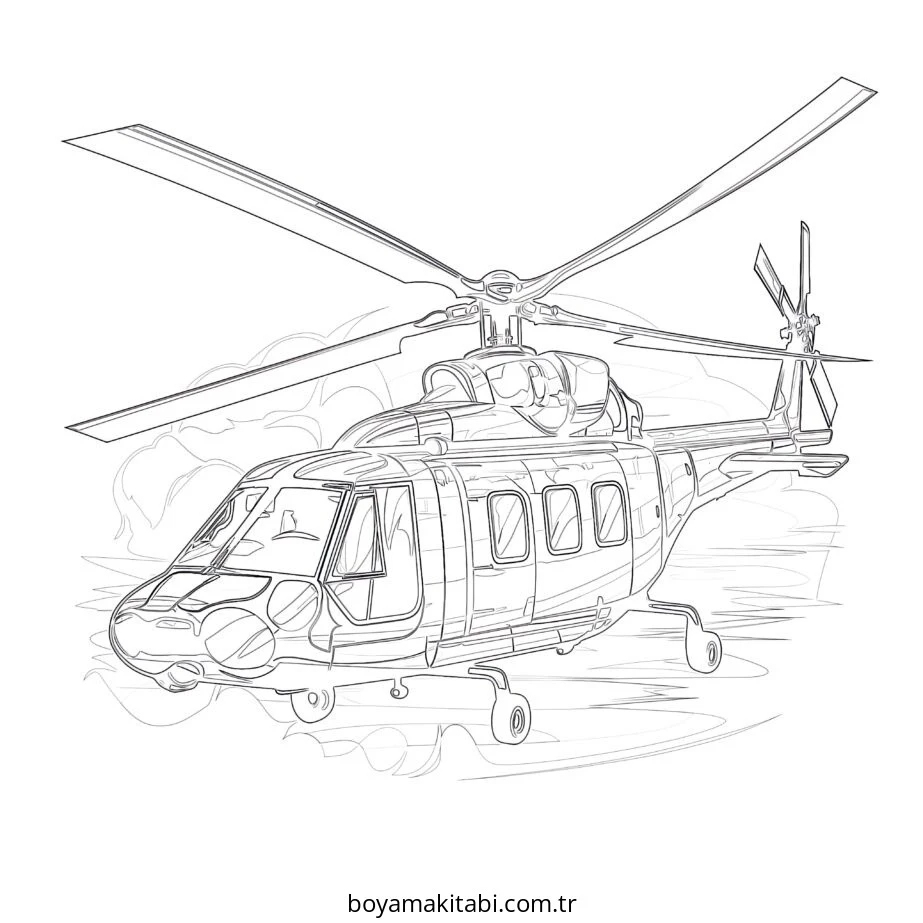 Helikopter boyama sayfası – çocuk aktivitesi, PDF indir