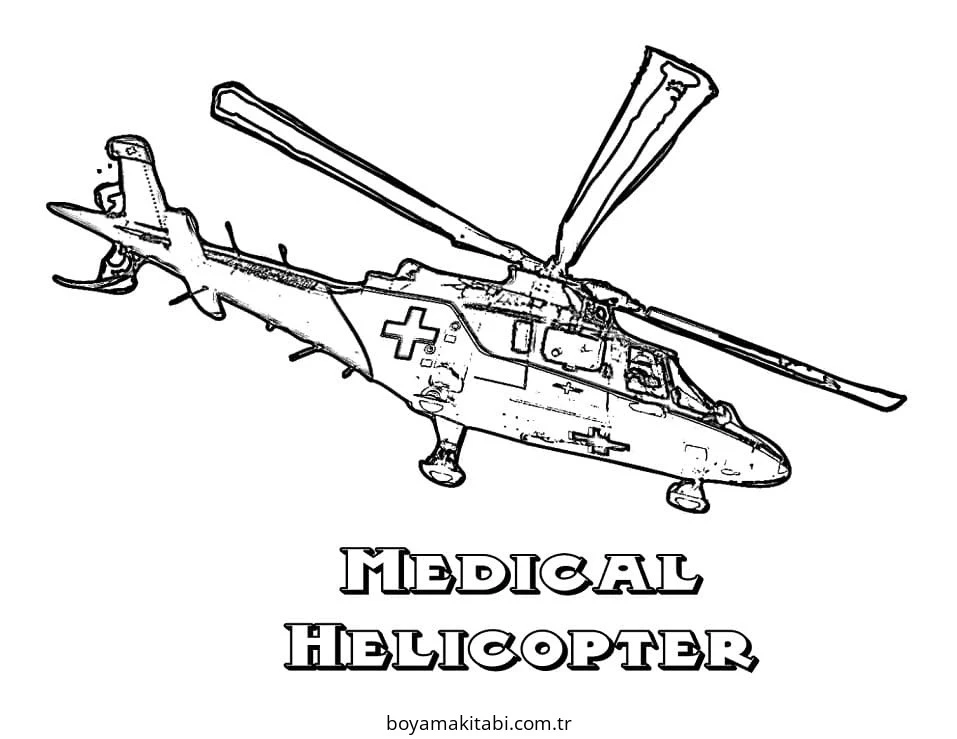 Helikopter boyama sayfası – basit çizim, kolay boyama