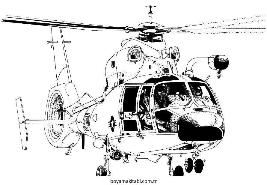 Helikopter boyama sayfası – boyama çalışması, yaratıcılığı geliştirir