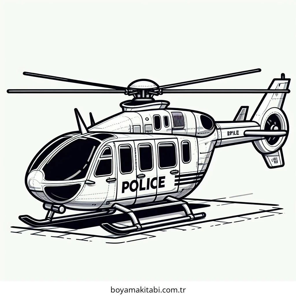 Helikopter boyama sayfası – PDF indir, sevimli karakter