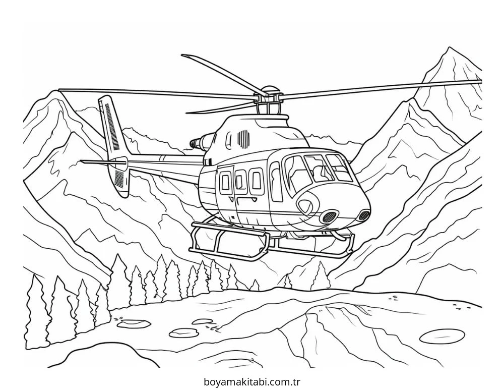 Helikopter boyama sayfası – el becerilerini geliştirir, boyama çalışması