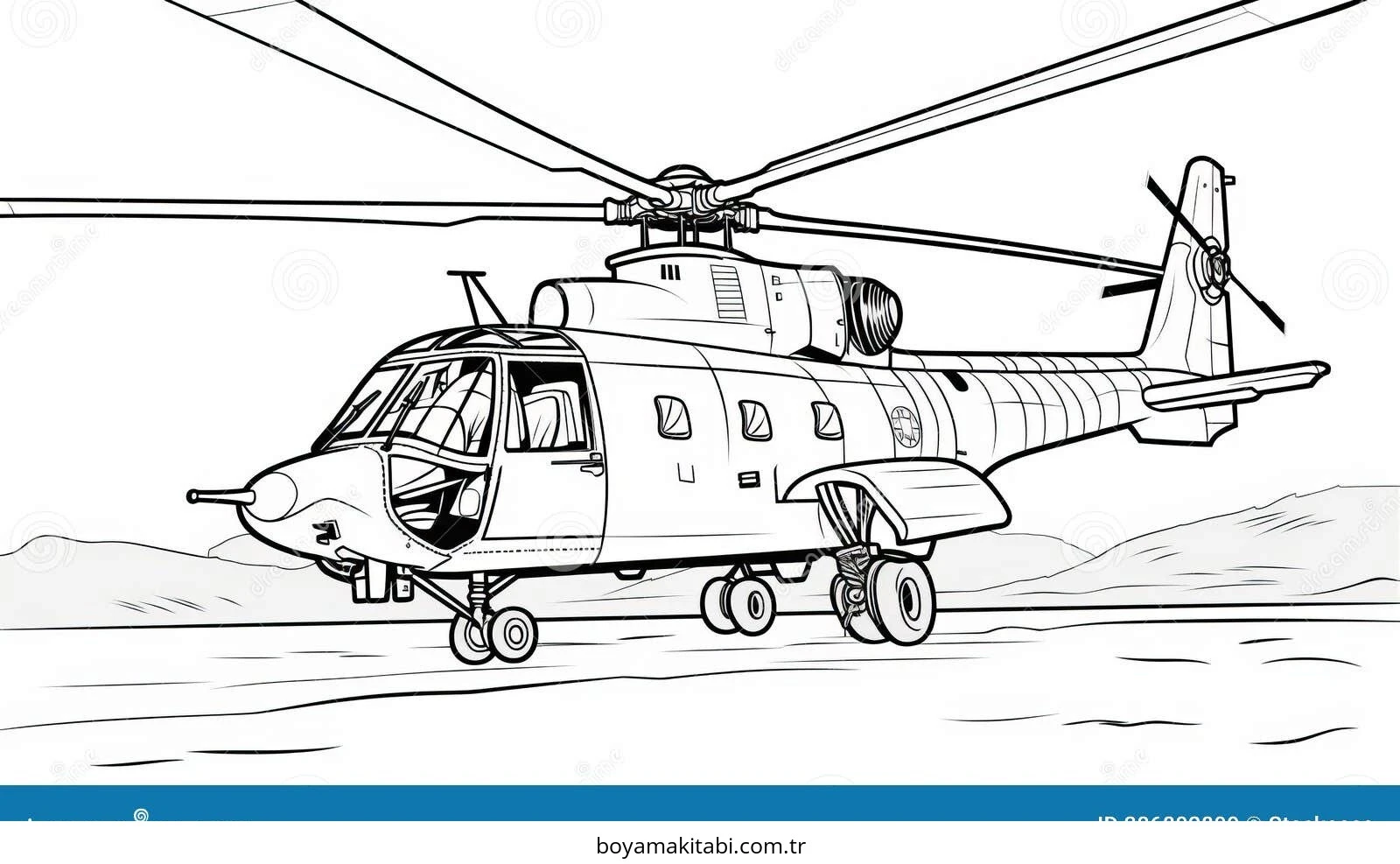 Helikopter boyama sayfası – çocuk aktivitesi, PDF indir