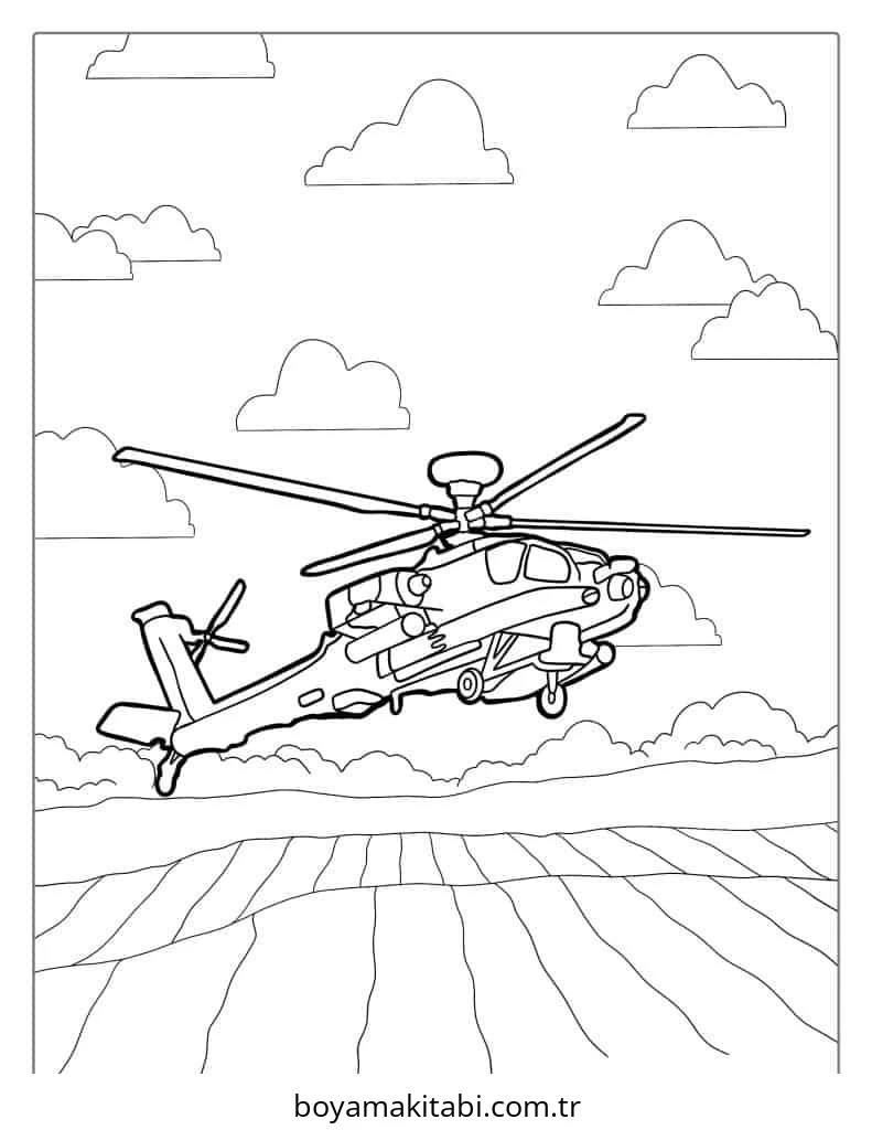 Helikopter boyama sayfası – basit çizim, kolay boyama