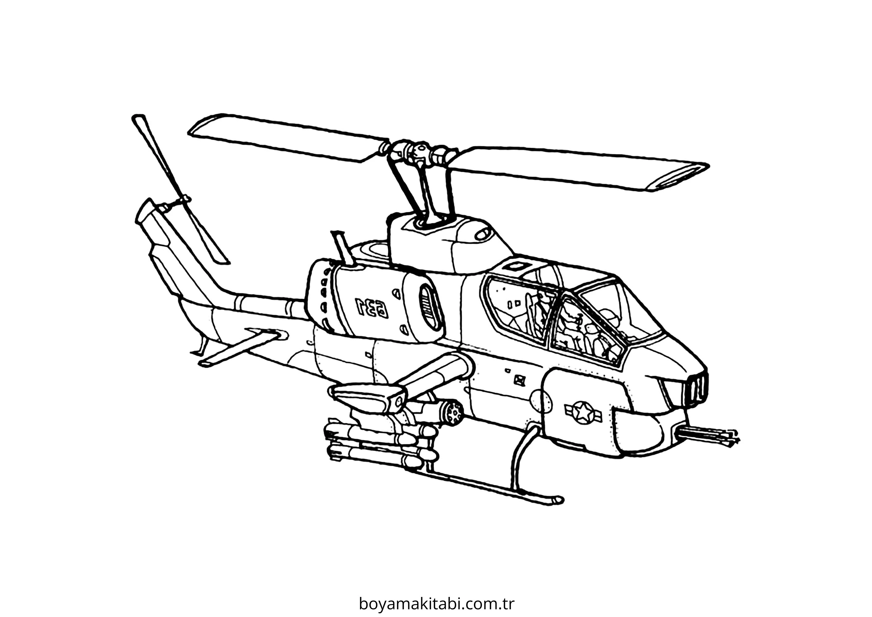 Helikopter boyama sayfası – kolay boyama, eğitici aktivite