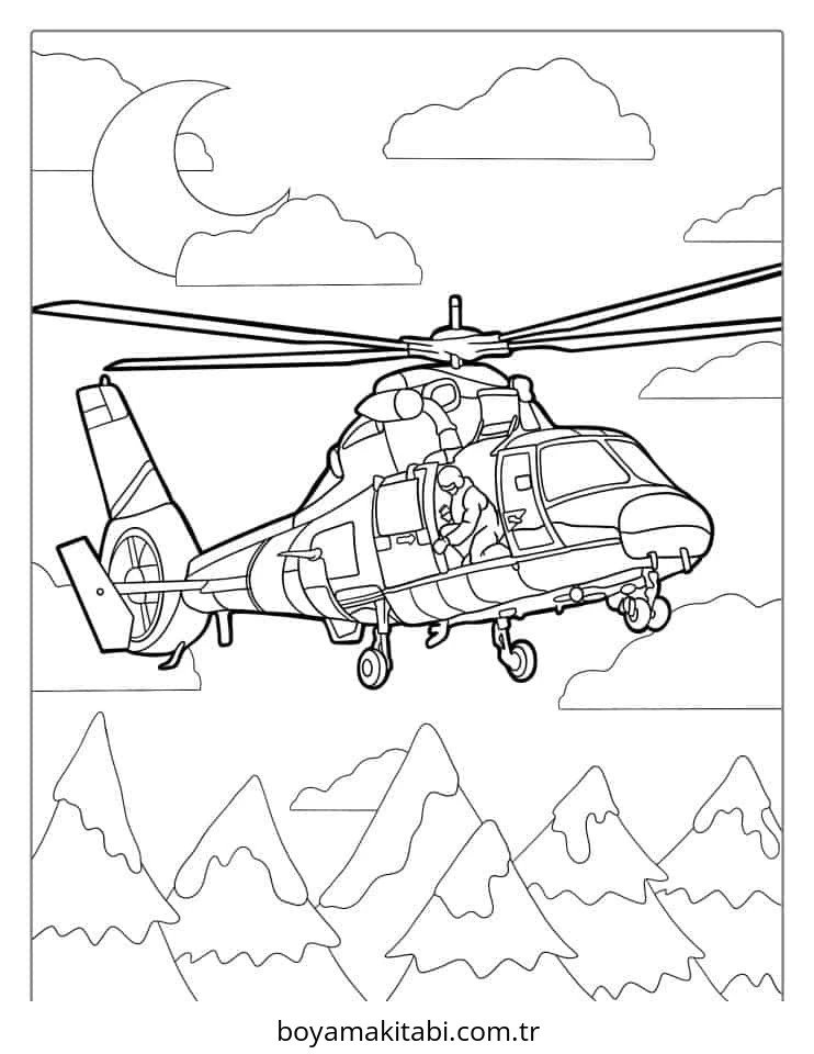 Helikopter boyama sayfası – boyama etkinliği, çocuk aktivitesi