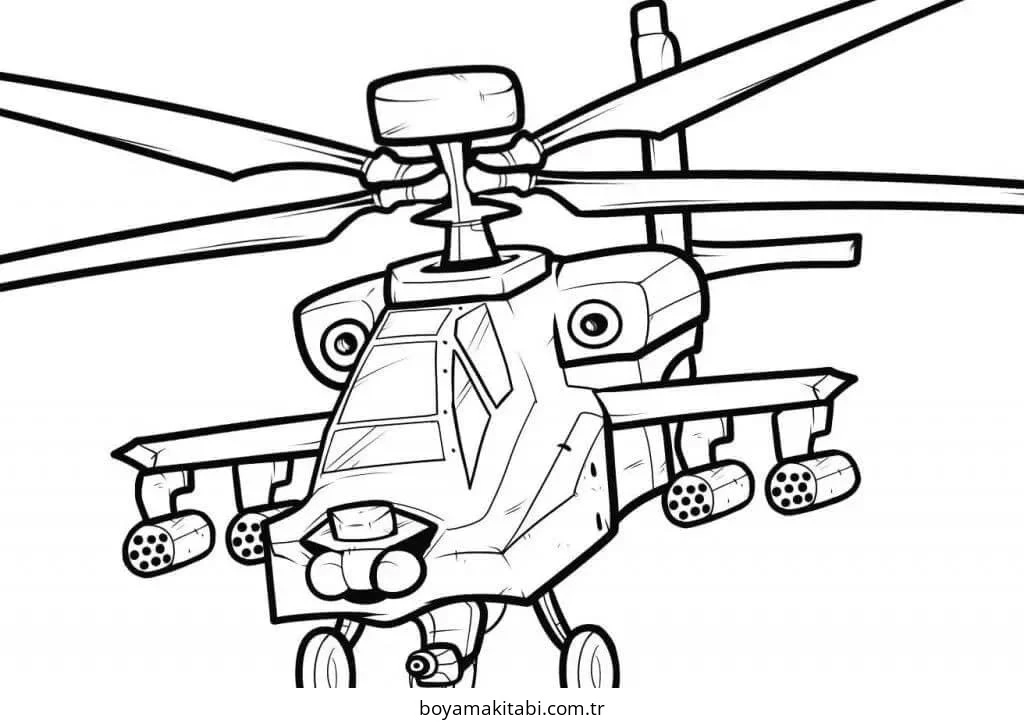 Helikopter boyama sayfası – sevimli karakter, sanatsal çalışma