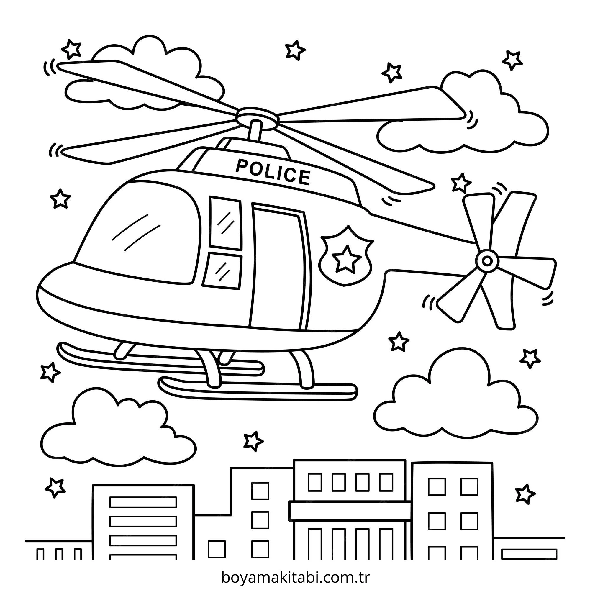 Helikopter boyama sayfası – çizgi film temalı, basit çizim