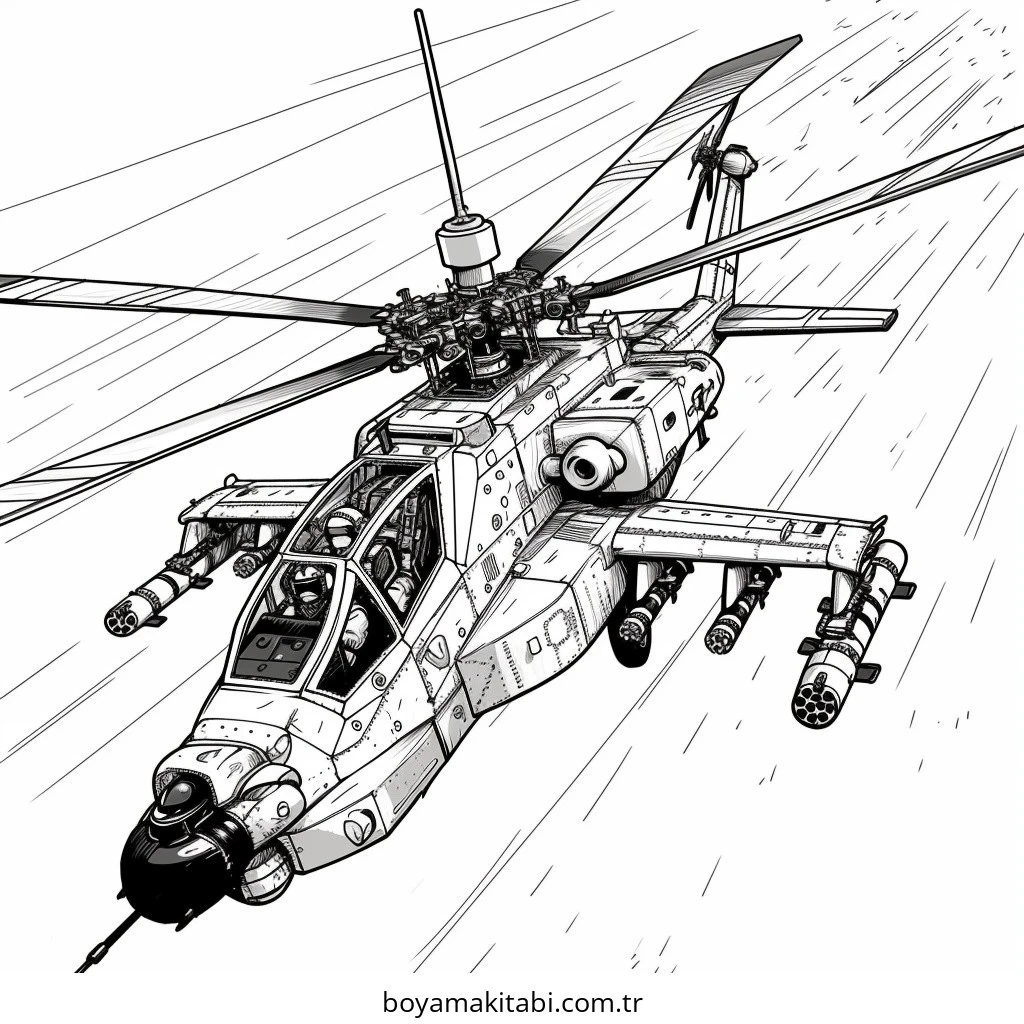 Helikopter boyama sayfası – evde etkinlik, ücretsiz yazdır
