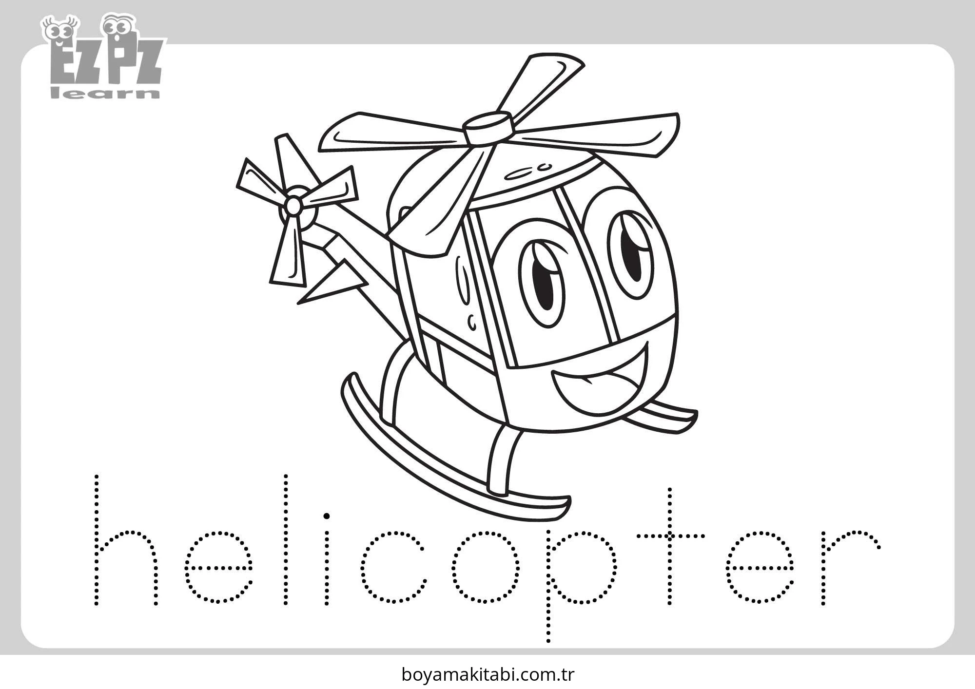 Helikopter boyama sayfası – çocuk aktivitesi, PDF indir
