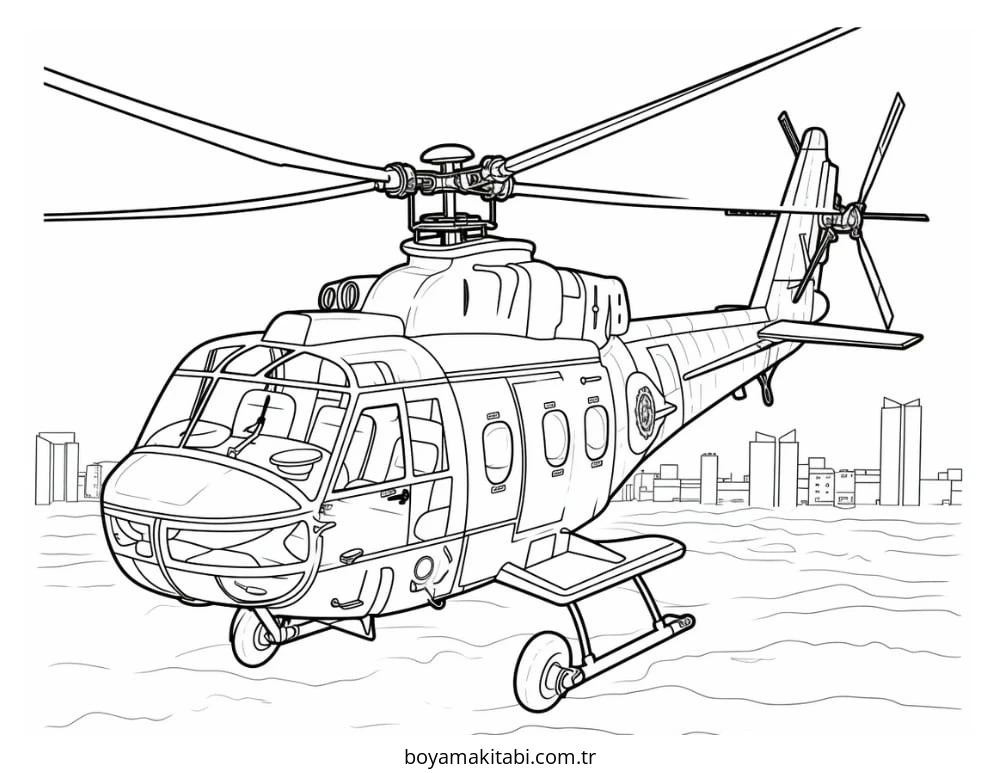 Helikopter boyama sayfası – sanatsal çalışma, çocuklar için