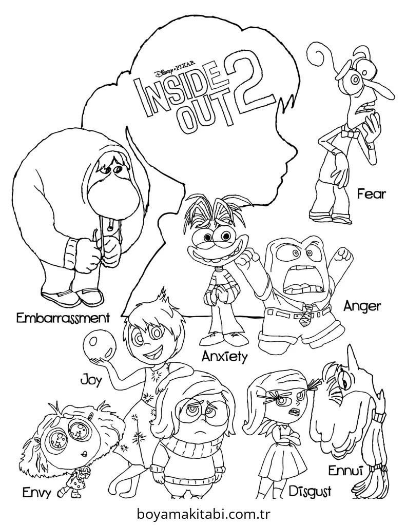 Inside Out boyama sayfası – kolay boyama, eğitici aktivite
