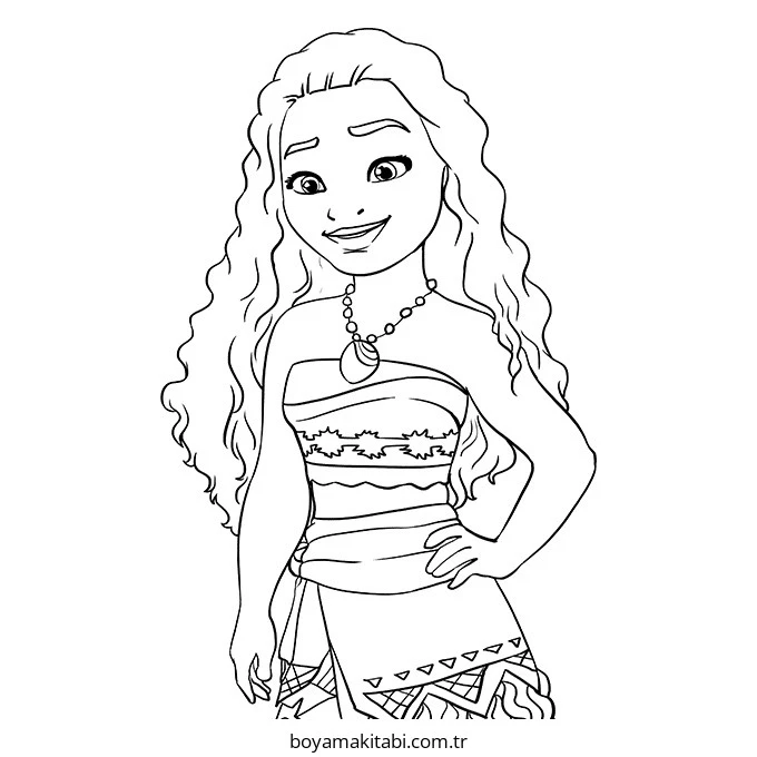 Moana boyama sayfası – sevimli karakter, sanatsal çalışma